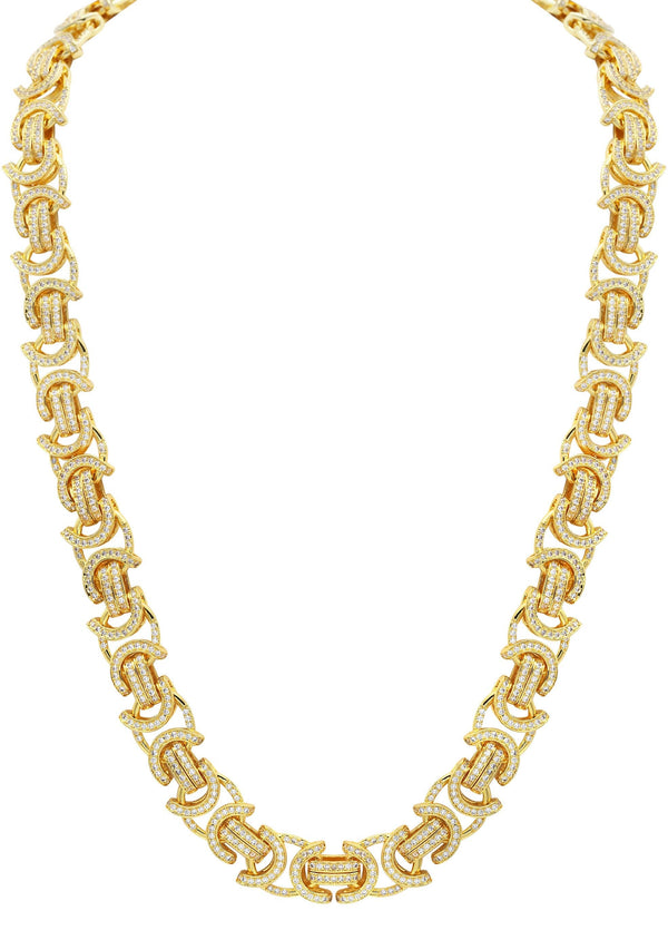 Gold Plated Iced Out Mens Byzantine Chain