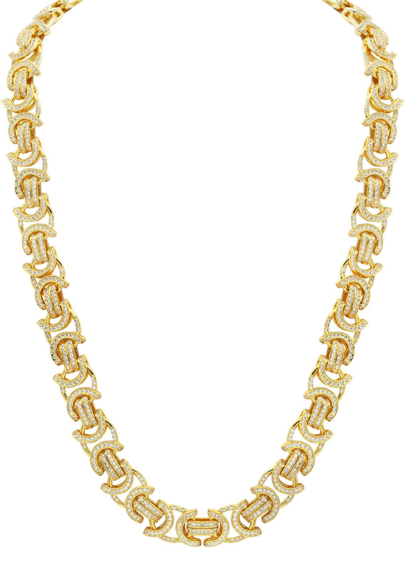 Gold Plated Iced Out Mens Byzantine Chain