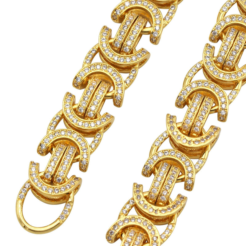 Gold Plated Iced Out Mens Byzantine Chain