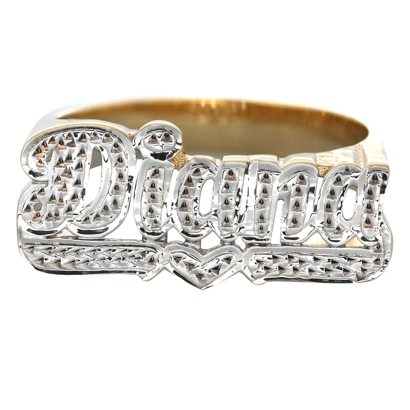 14K Two Tone Diamond Cut Gold Name Ring | Appx. 5.1 Grams