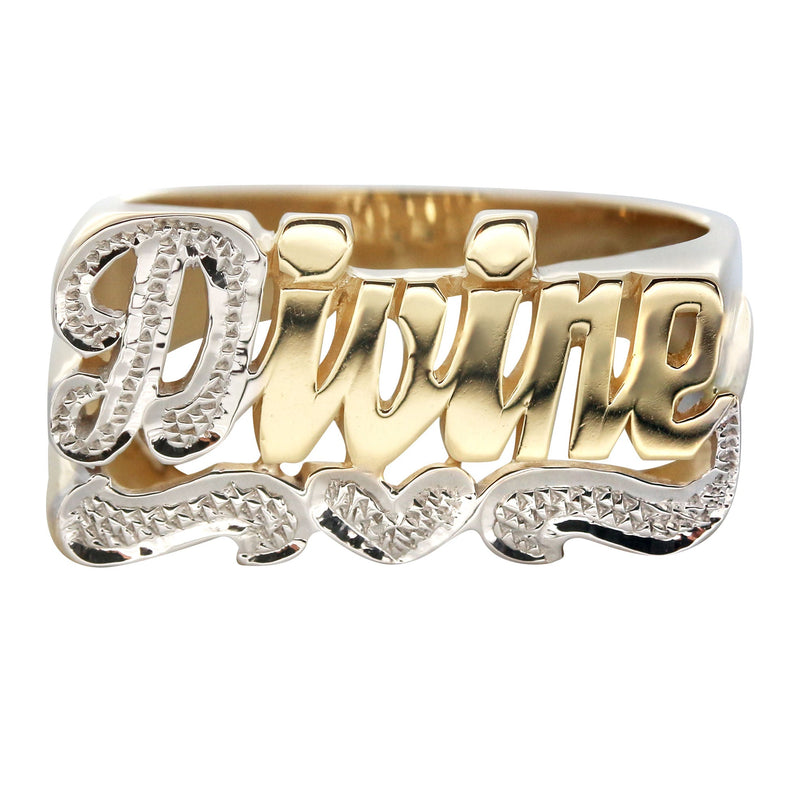 14K Two Tone Diamond Cut Gold Name Ring | Appx. 5.1 Grams