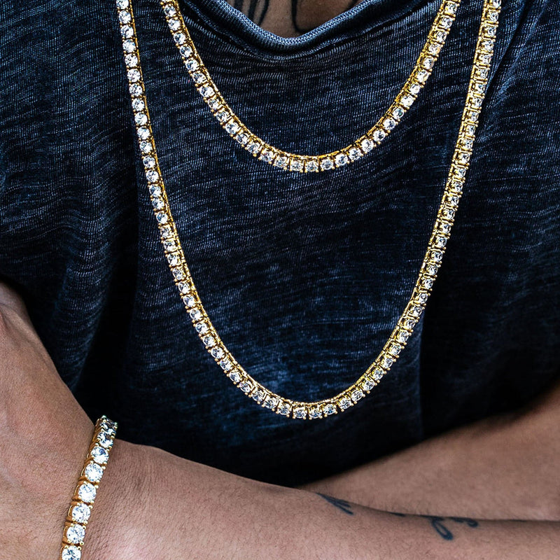 Gold Plated Tennis Chains ( 4 MM ) & Tennis Bracelet