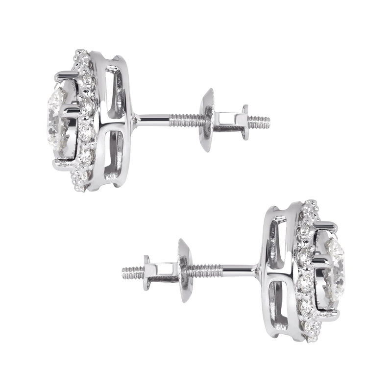 Mens Stud Diamond Earrings | 1.25 Carats 14K White Gold