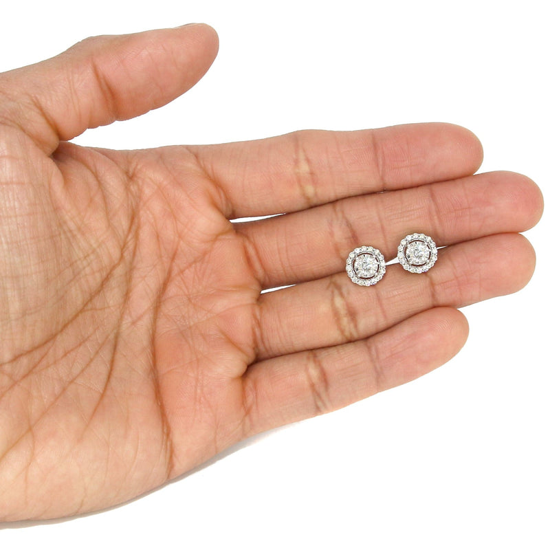 Mens Stud Diamond Earrings | 1.25 Carats 14K White Gold