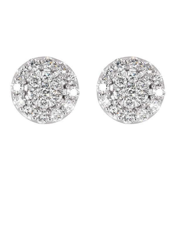 Mens Stud Diamond Earrings | 0.96 Carats 14K White Gold