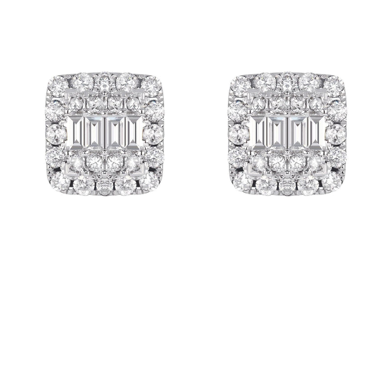 Mens Stud Diamond Earrings | 1.3 Carats 14K White Gold