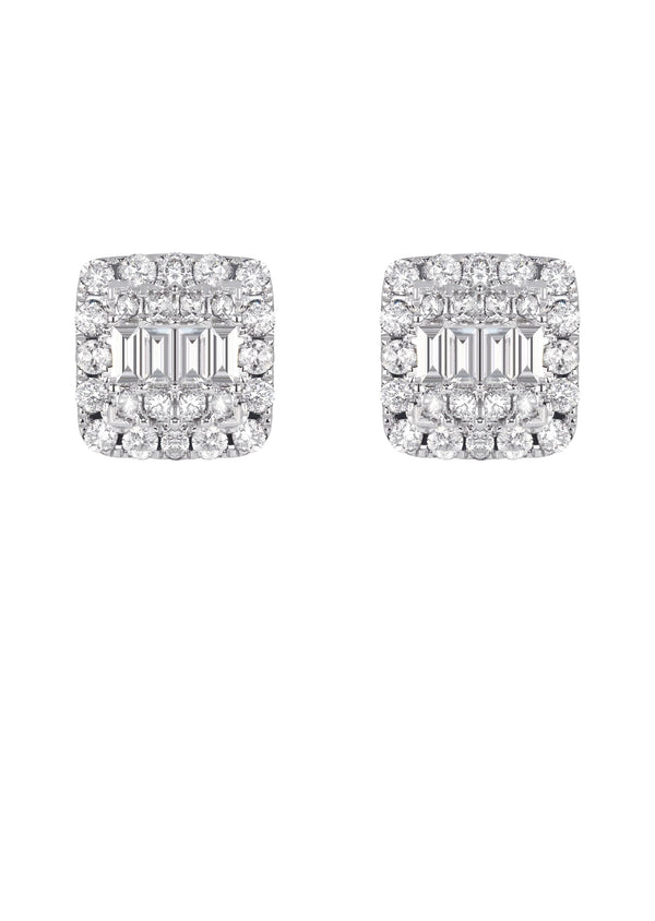 Mens Stud Diamond Earrings | 1.3 Carats 14K White Gold