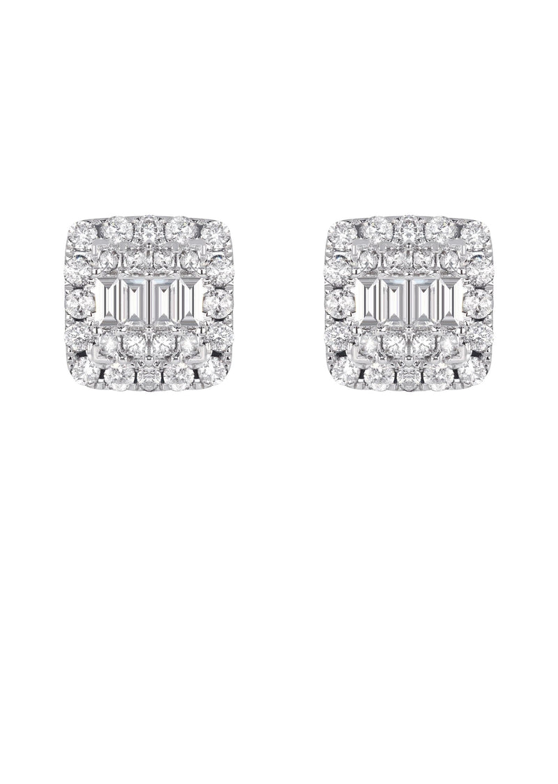 Mens Stud Diamond Earrings | 1.3 Carats 14K White Gold