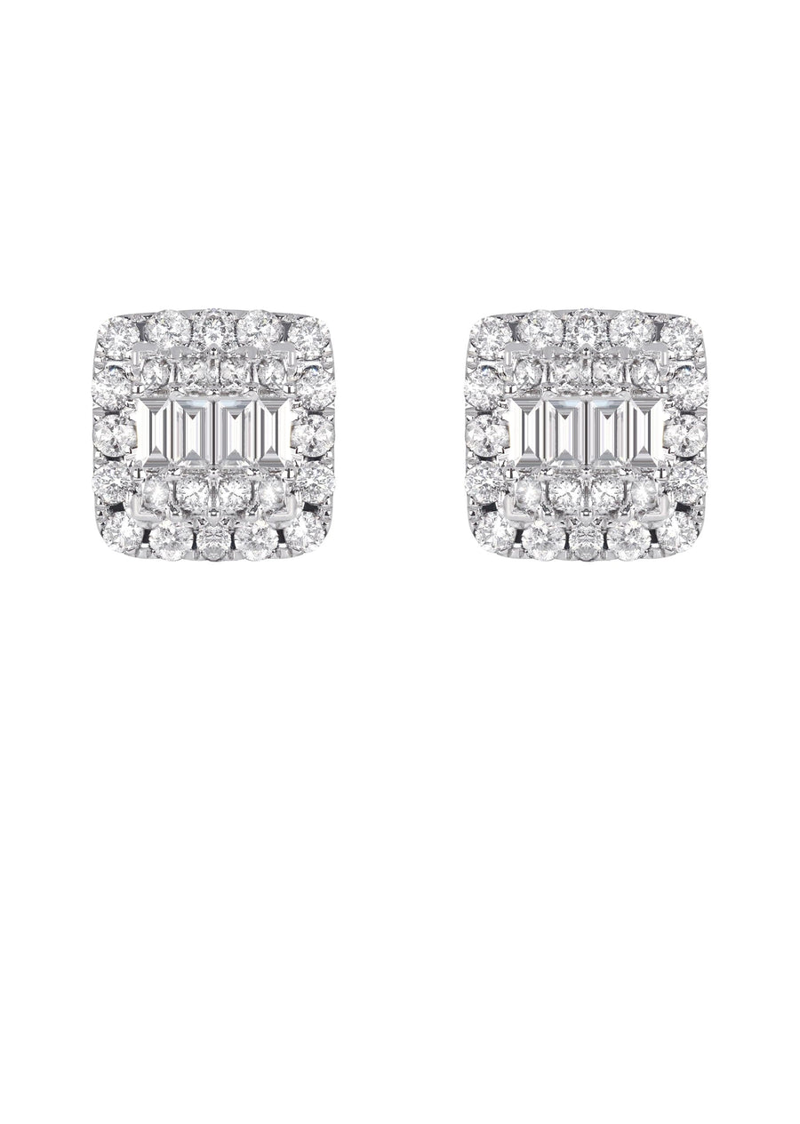 Mens Stud Diamond Earrings | 1.3 Carats 14K White Gold