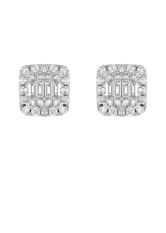 Mens Stud Diamond Earrings | 1.3 Carats 14K White Gold