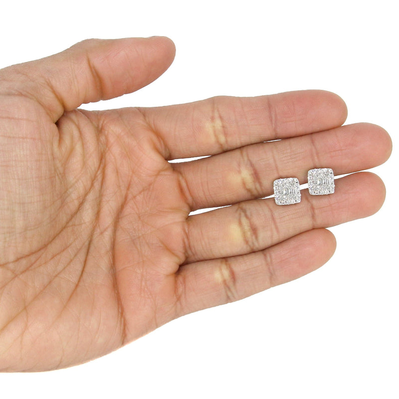 Mens Stud Diamond Earrings | 1.3 Carats 14K White Gold