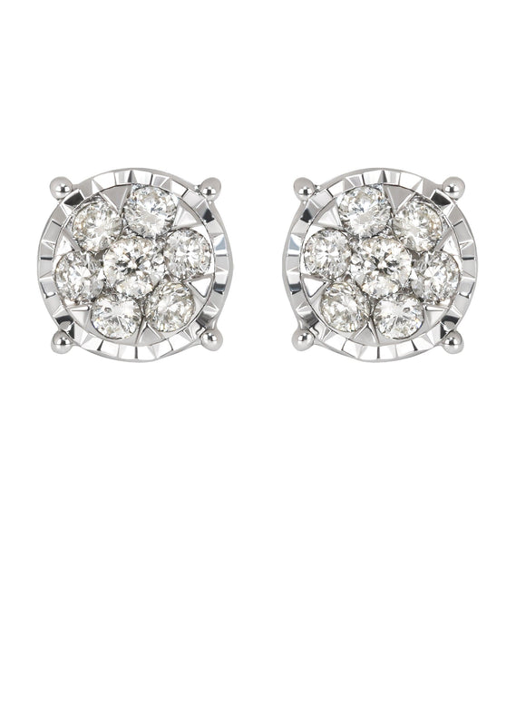 Mens Stud Diamond Earrings | 0.6 Carats 14K White Gold