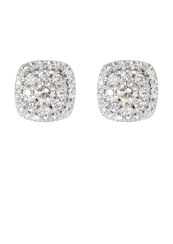 Mens Stud Diamond Earrings | 0.75 Carats 14K White Gold