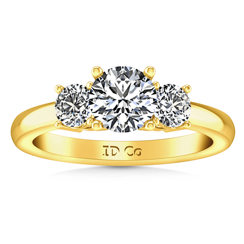 Three Stone Diamond Engagement Ring Classic 14K Yellow Gold