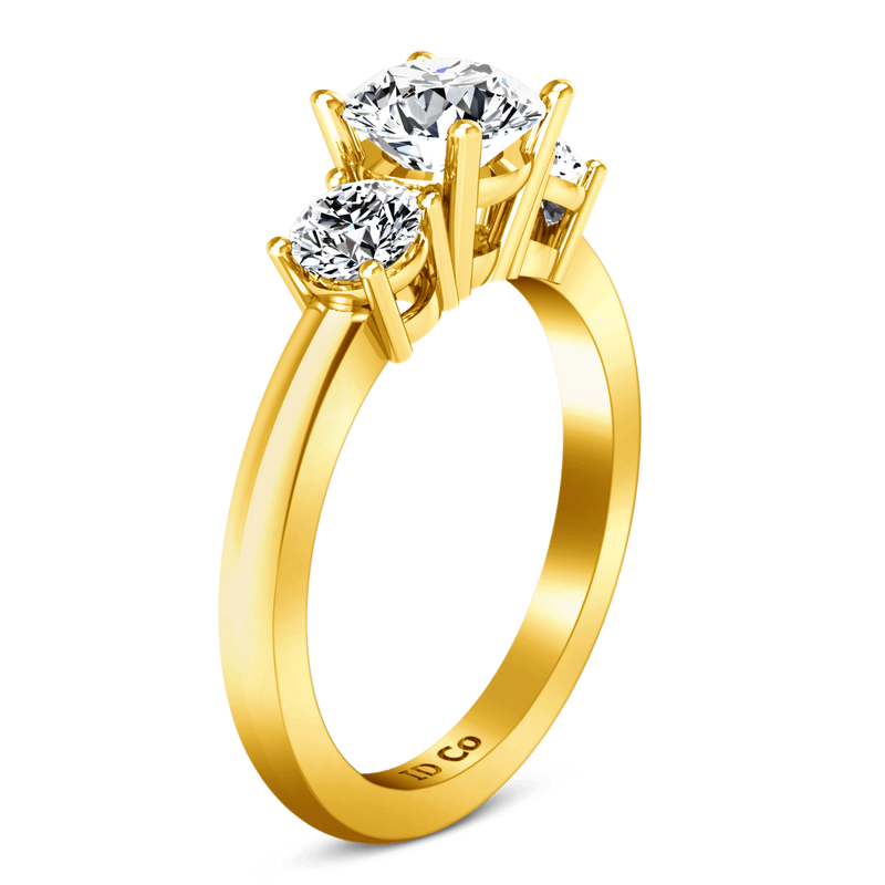 Three Stone Diamond Engagement Ring Classic 14K Yellow Gold