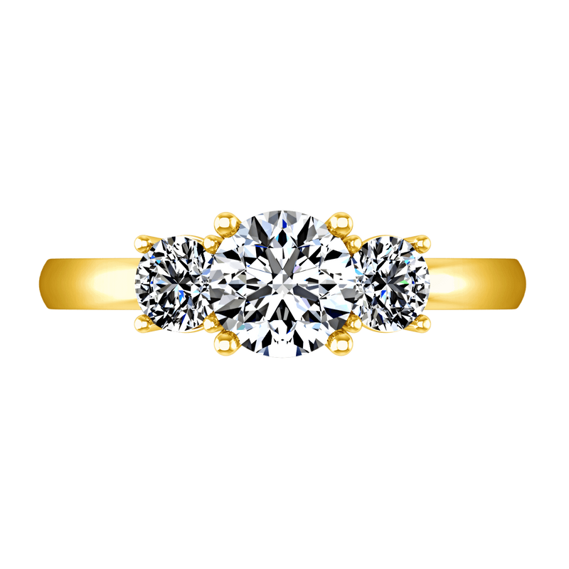 Three Stone Diamond Engagement Ring Classic 14K Yellow Gold