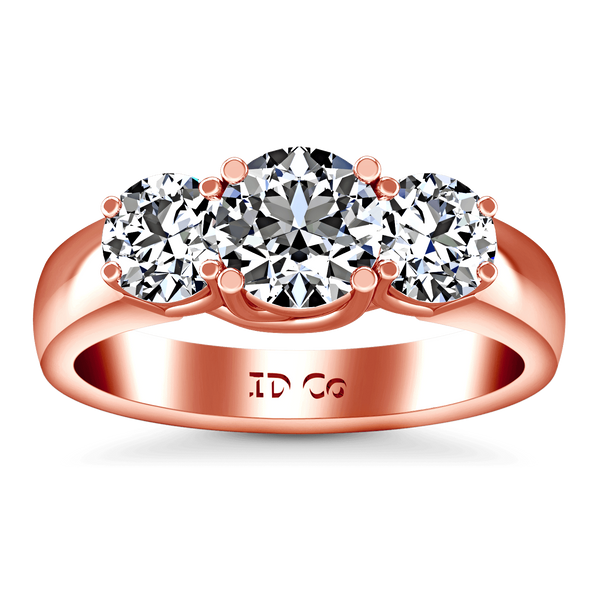 Three Stone Diamond EngagementRing 4 Prong Lattice 14K Rose Gold