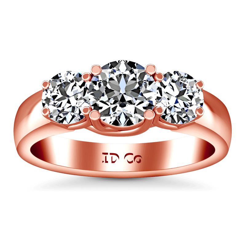 Three Stone Diamond EngagementRing 4 Prong Lattice 14K Rose Gold