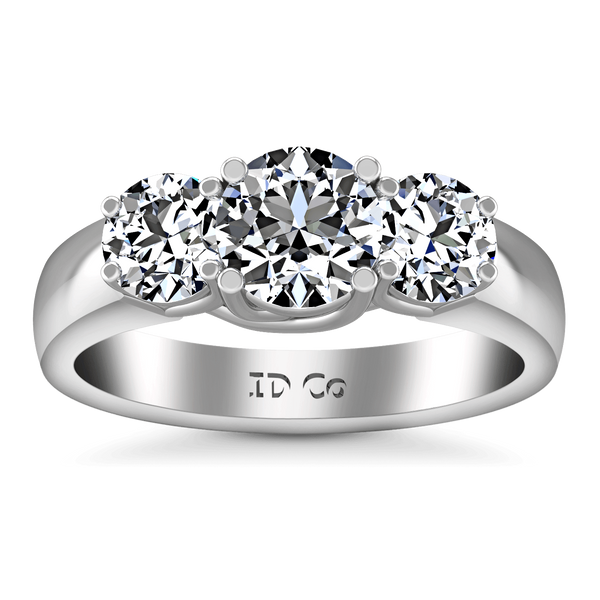 Round Diamond Three Stone Engagement Ring 4 Prong Lattice 14K White Gold