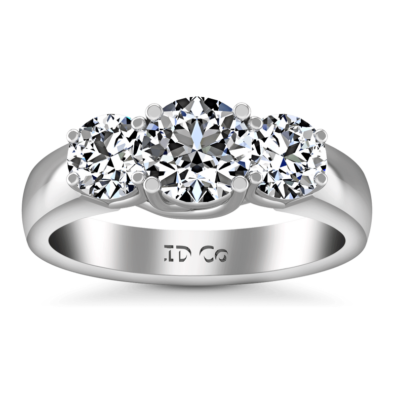 Round Diamond Three Stone Engagement Ring 4 Prong Lattice 14K White Gold