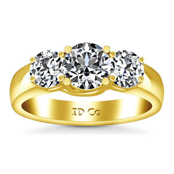 Three Stone Diamond Engagement Ring 4 Prong Lattice 14K Yellow Gold