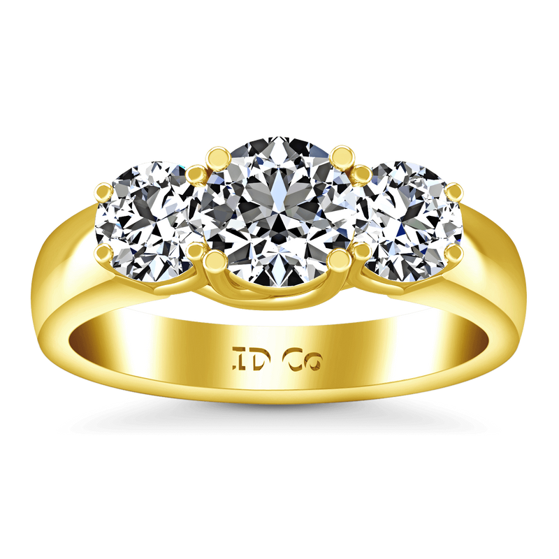 Three Stone Diamond Engagement Ring 4 Prong Lattice 14K Yellow Gold