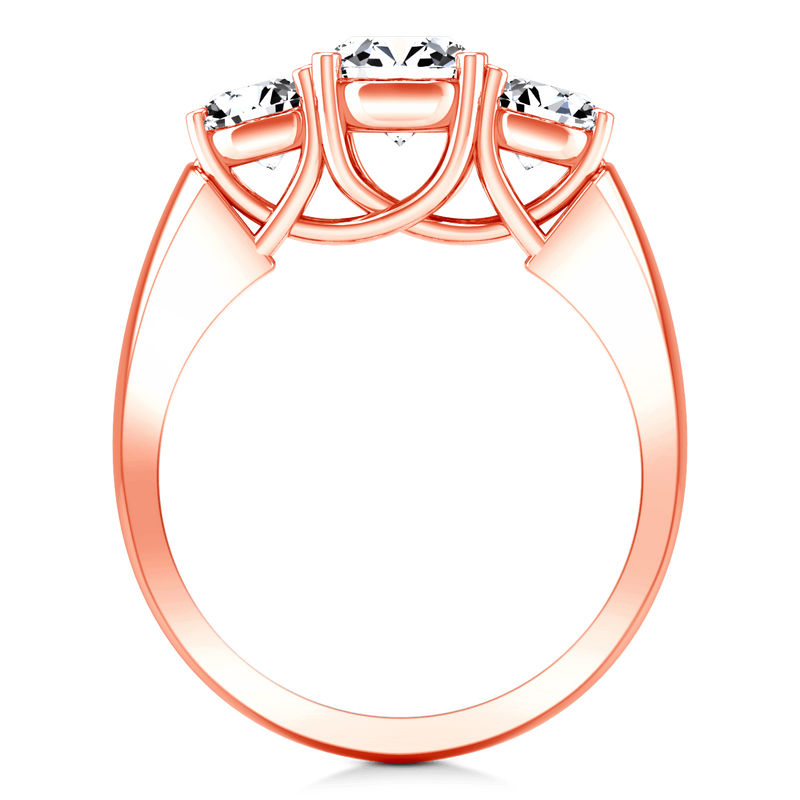 Three Stone Diamond EngagementRing 4 Prong Lattice 14K Rose Gold