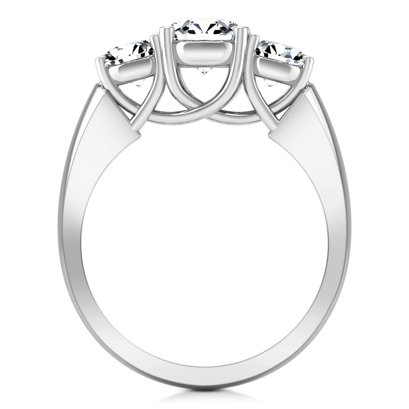 Round Diamond Three Stone Engagement Ring 4 Prong Lattice 14K White Gold