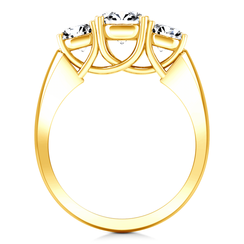 Three Stone Diamond Engagement Ring 4 Prong Lattice 14K Yellow Gold