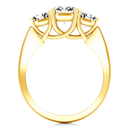 Three Stone Diamond Engagement Ring 4 Prong Lattice 14K Yellow Gold