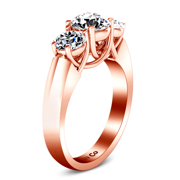 Three Stone Diamond EngagementRing 4 Prong Lattice 14K Rose Gold