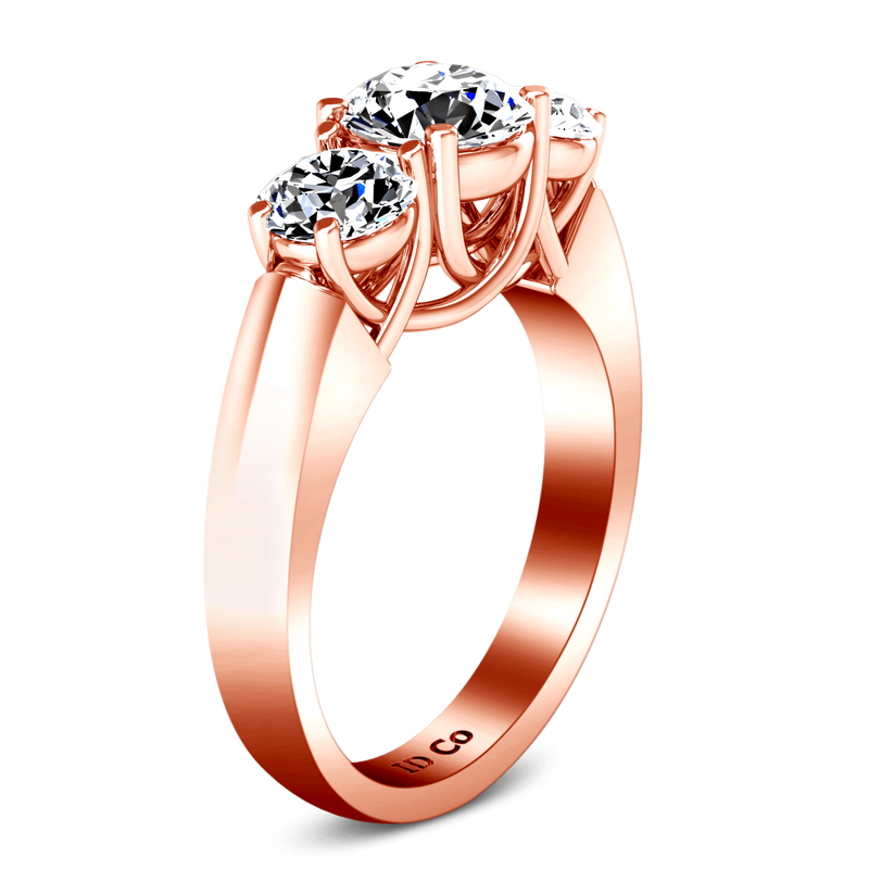 Three Stone Diamond EngagementRing 4 Prong Lattice 14K Rose Gold