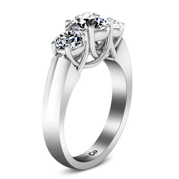 Round Diamond Three Stone Engagement Ring 4 Prong Lattice 14K White Gold