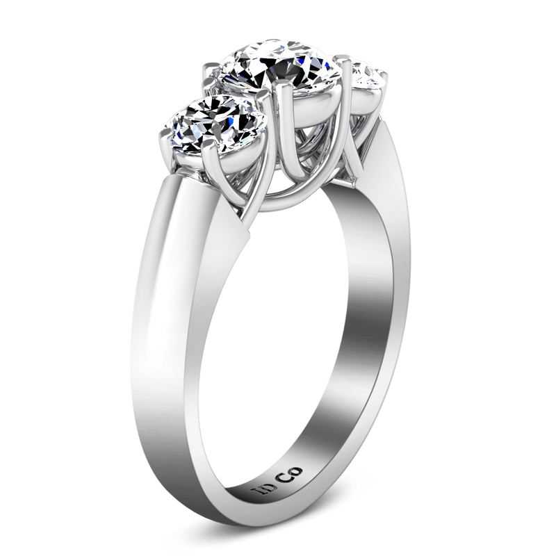 Round Diamond Three Stone Engagement Ring 4 Prong Lattice 14K White Gold