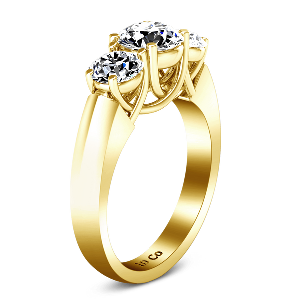 Three Stone Diamond Engagement Ring 4 Prong Lattice 14K Yellow Gold