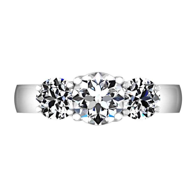 Round Diamond Three Stone Engagement Ring 4 Prong Lattice 14K White Gold
