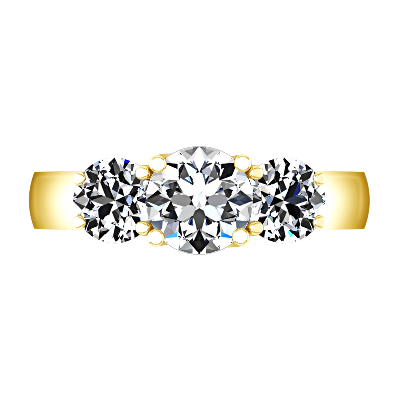 Three Stone Diamond Engagement Ring 4 Prong Lattice 14K Yellow Gold