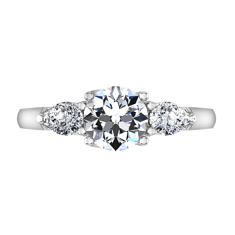 Round Diamond Three Stone Engagement Ring Chantal 14K White Gold