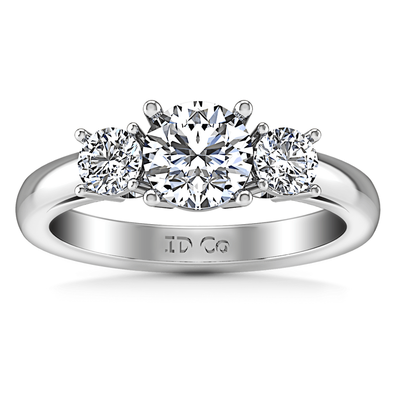 Round Diamond Three Stone Engagement Ring Alexandra 14K White Gold