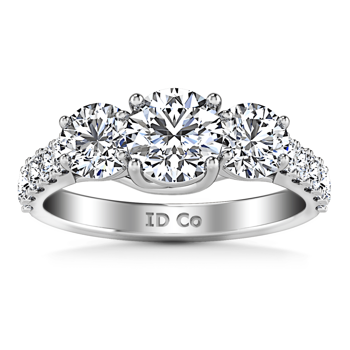 Round Diamond Three Stone Engagement Ring Victoria 14K White Gold