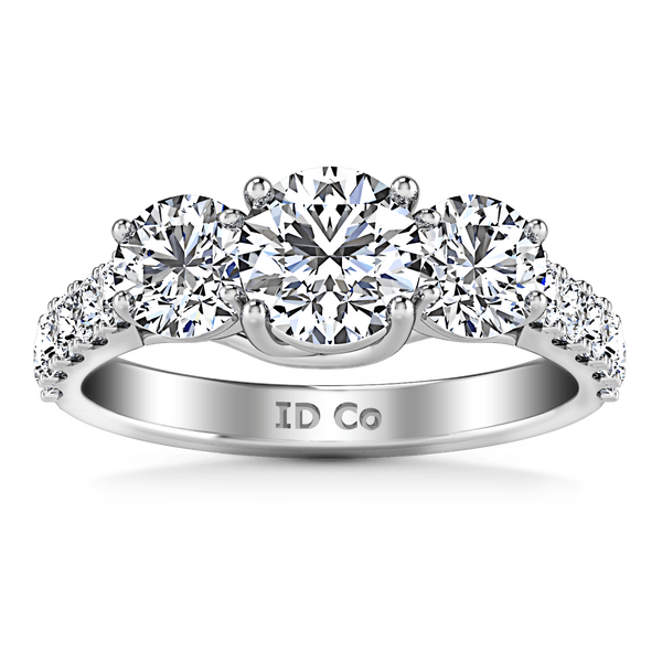 Round Diamond Three Stone Engagement Ring Victoria 14K White Gold