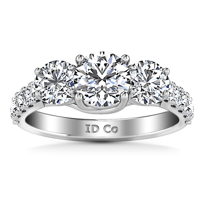 Round Diamond Three Stone Engagement Ring Victoria 14K White Gold