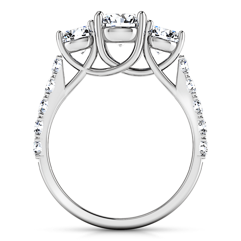 Round Diamond Three Stone Engagement Ring Victoria 14K White Gold