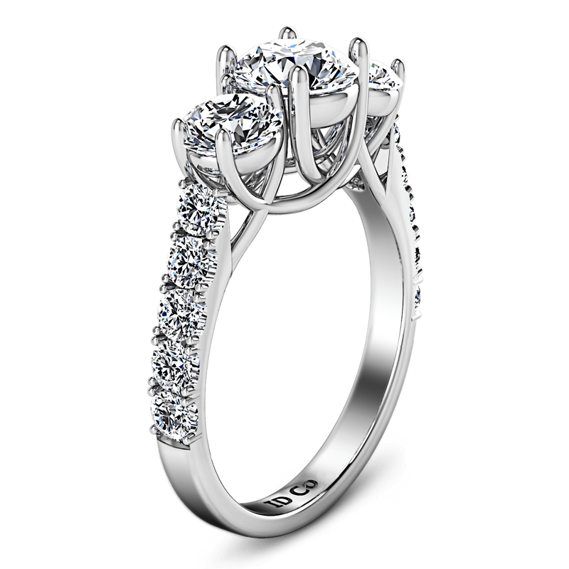 Round Diamond Three Stone Engagement Ring Victoria 14K White Gold