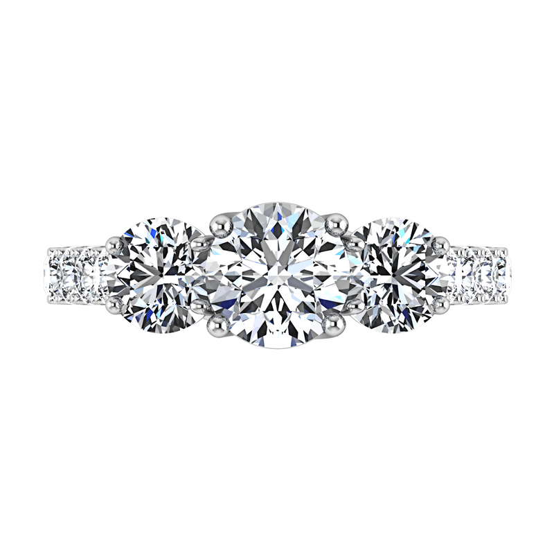 Round Diamond Three Stone Engagement Ring Victoria 14K White Gold