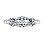 Round Diamond Three Stone Engagement Ring Victoria 14K White Gold