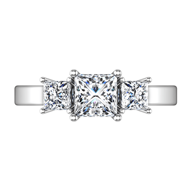 Three Stone Princess Cut Diamond Engagement Ring Alana 14K White Gold
