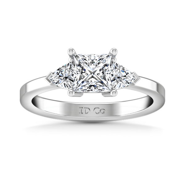 Three Stone Princess Cut Diamond Engagement Ring Simone 14K White Gold