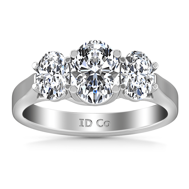 Three Stone Oval Diamond Engagement Ring Arabella 14K White Gold