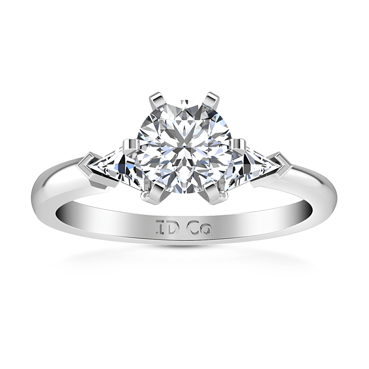 Round Diamond Three Stone Engagement Ring Miranda Trilliant 14K White Gold
